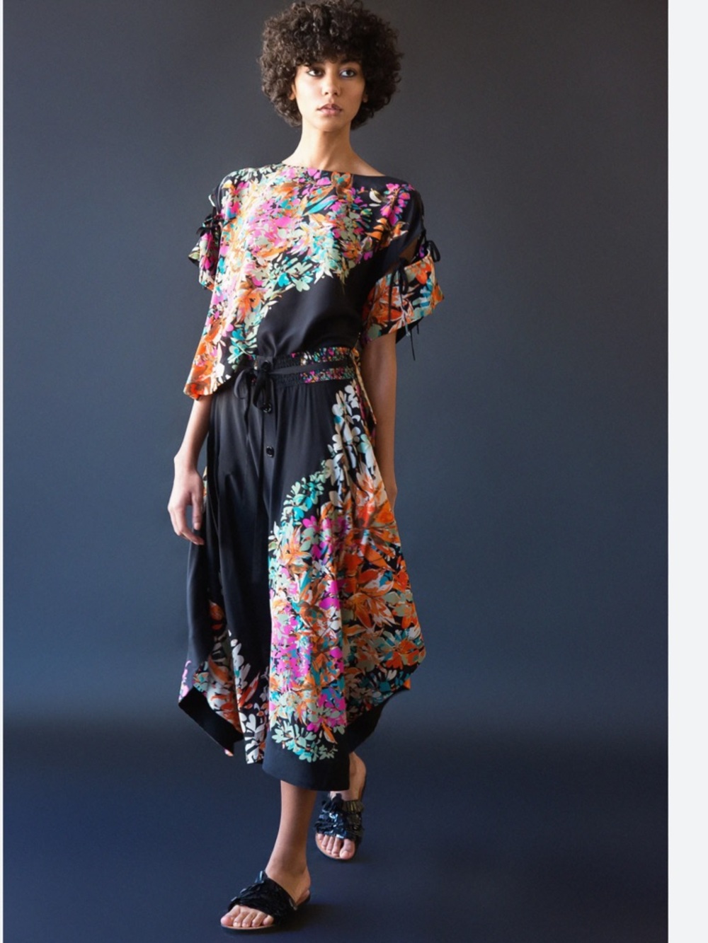 Tracy Reese Floral Silk Skirt XS Black Pre-Fall 2017 Runway Print Boho